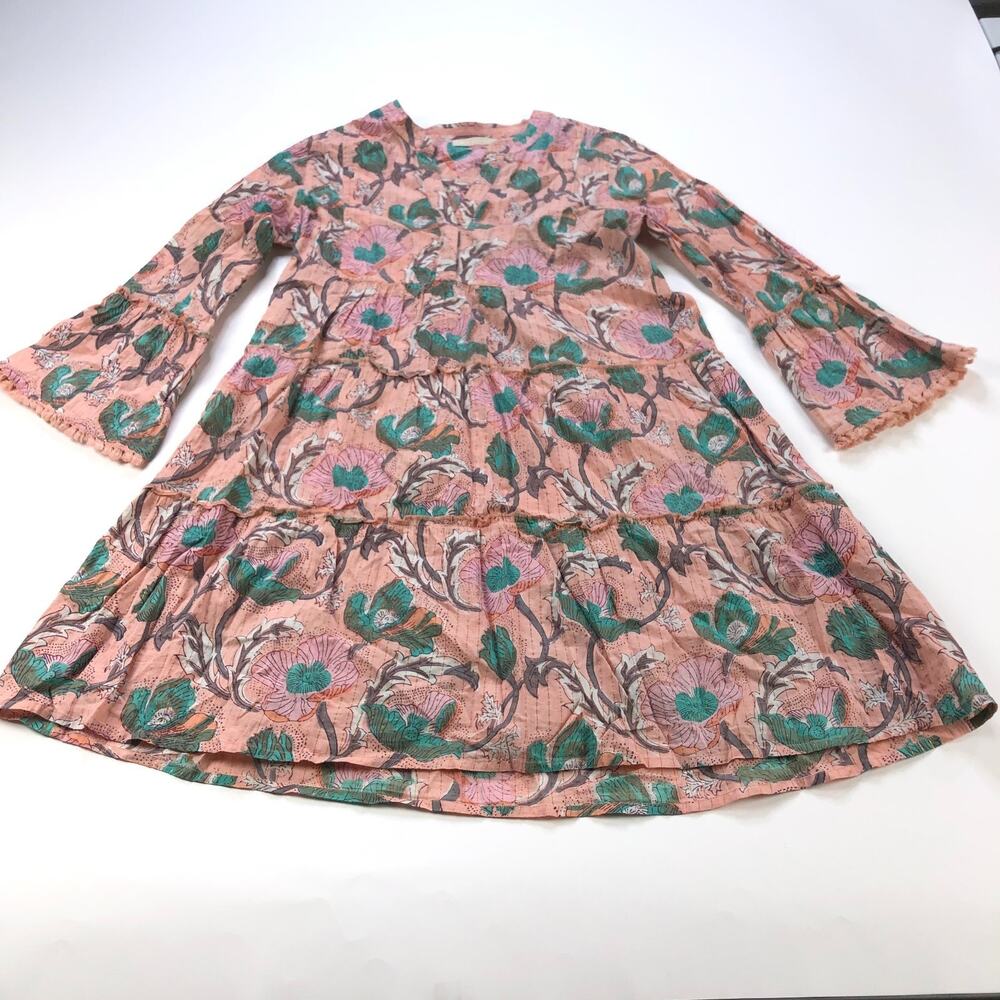 Lola Australia XS A-Line Tiered Above Knee Dress Pink Floral Bell Sleeve